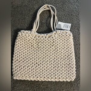a new day Cream Knitted Rope-Handle Tote Bag